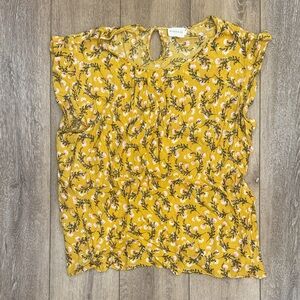 Binesi Yellow Floral Ruffle-Sleeve Blouse
